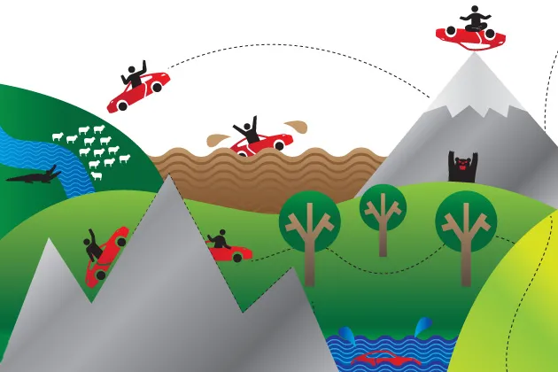 High-end car companies offer driving courses on unforgiving terrain