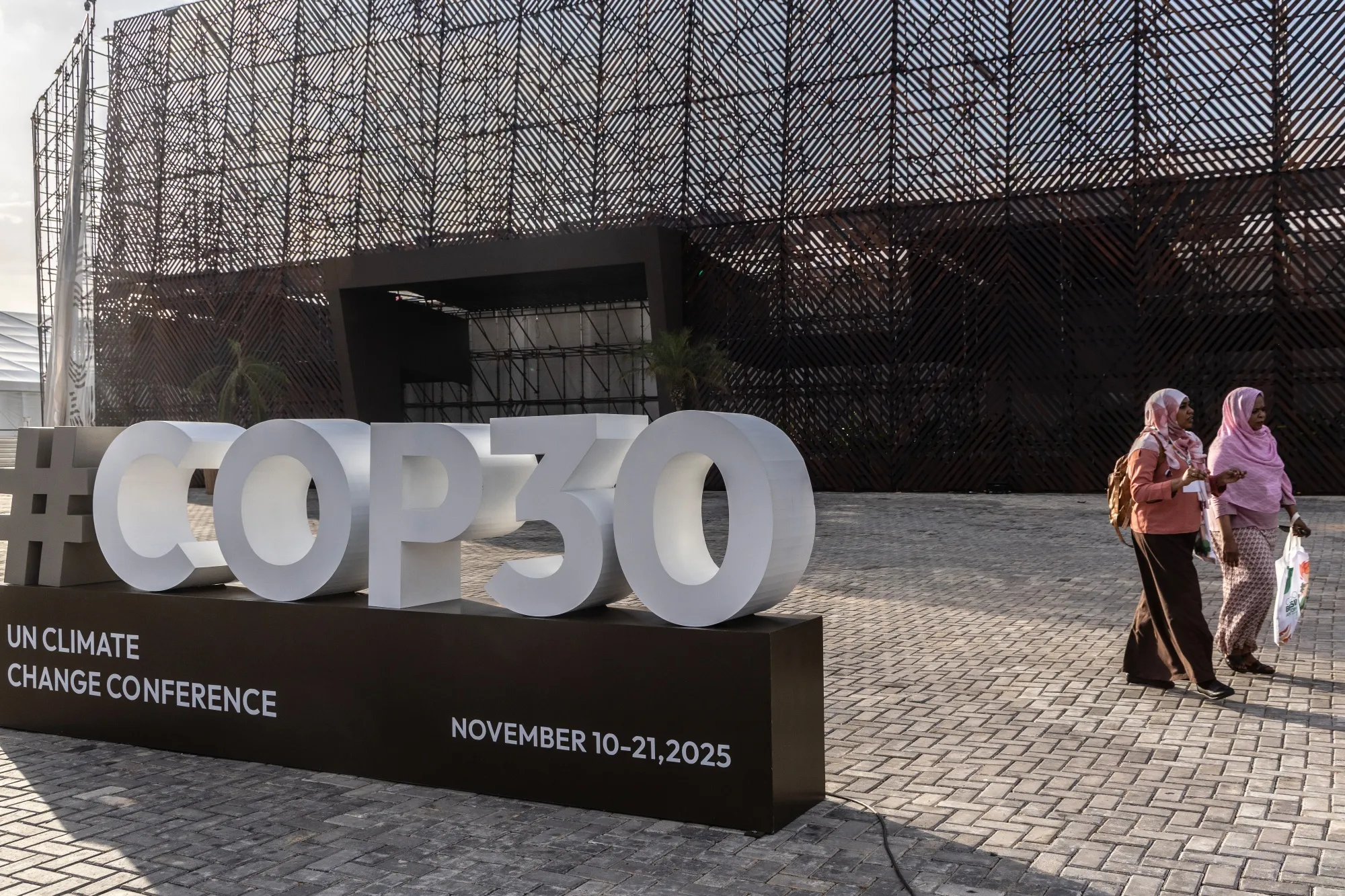 Signage during the COP30 Leaders Summit.