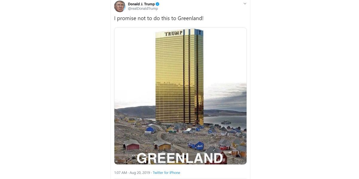 President Tweets Pic of Trump Tower Looming Over Greenland Bloomberg