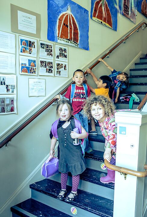 Kindergarteners line up to leave the Alamo Square AltSchool.