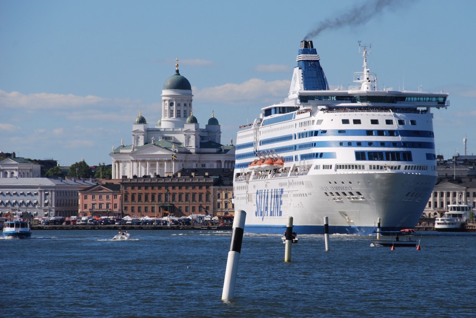 A cruise ship leaves Helsinki Harbor. 