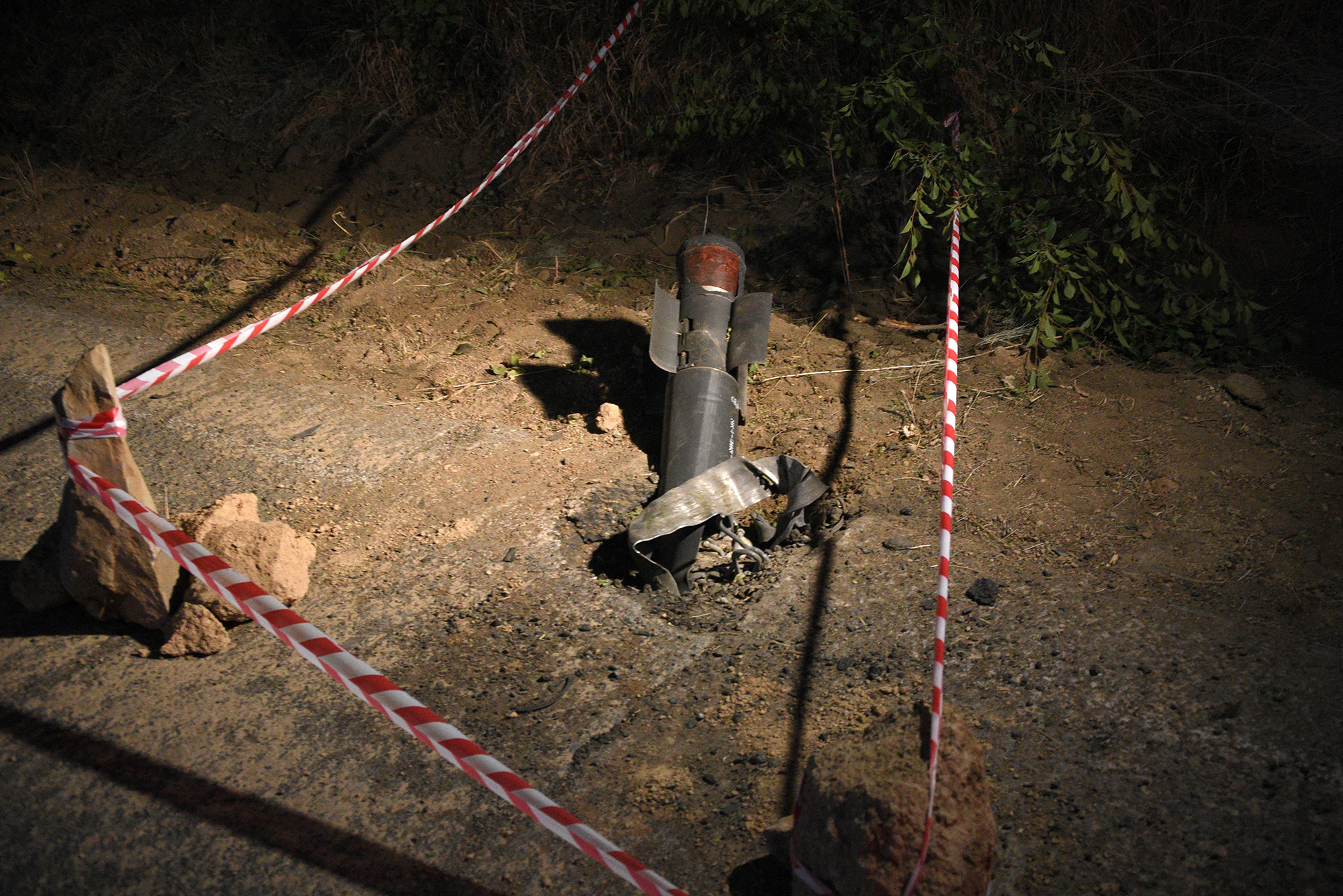 An unexploded rocket in&nbsp;a road outside the town on Jermuk, Armenia on Sept.&nbsp;15.&nbsp;