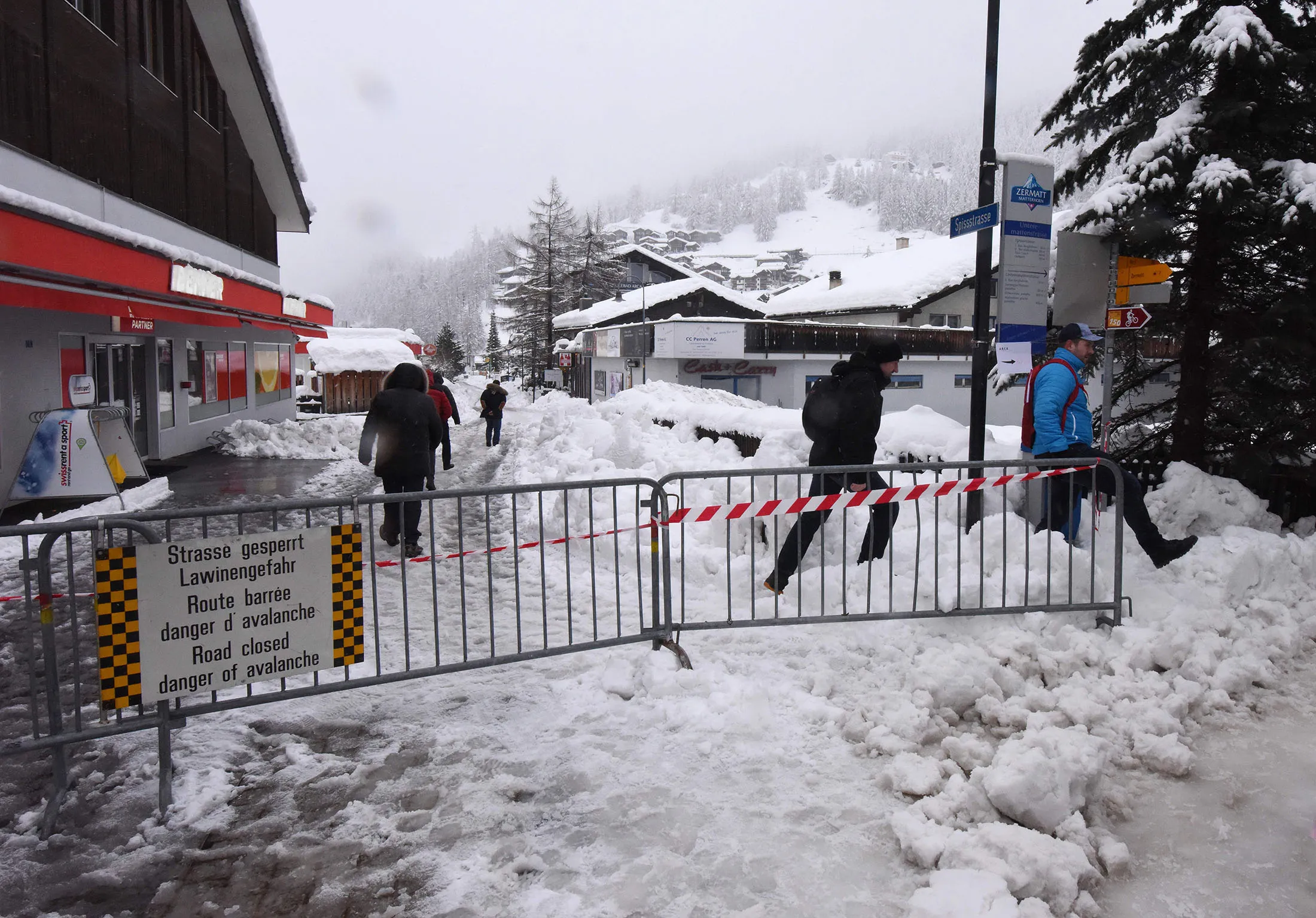 A road is blocked off&nbsp;at Zermatt on Jan. 9.