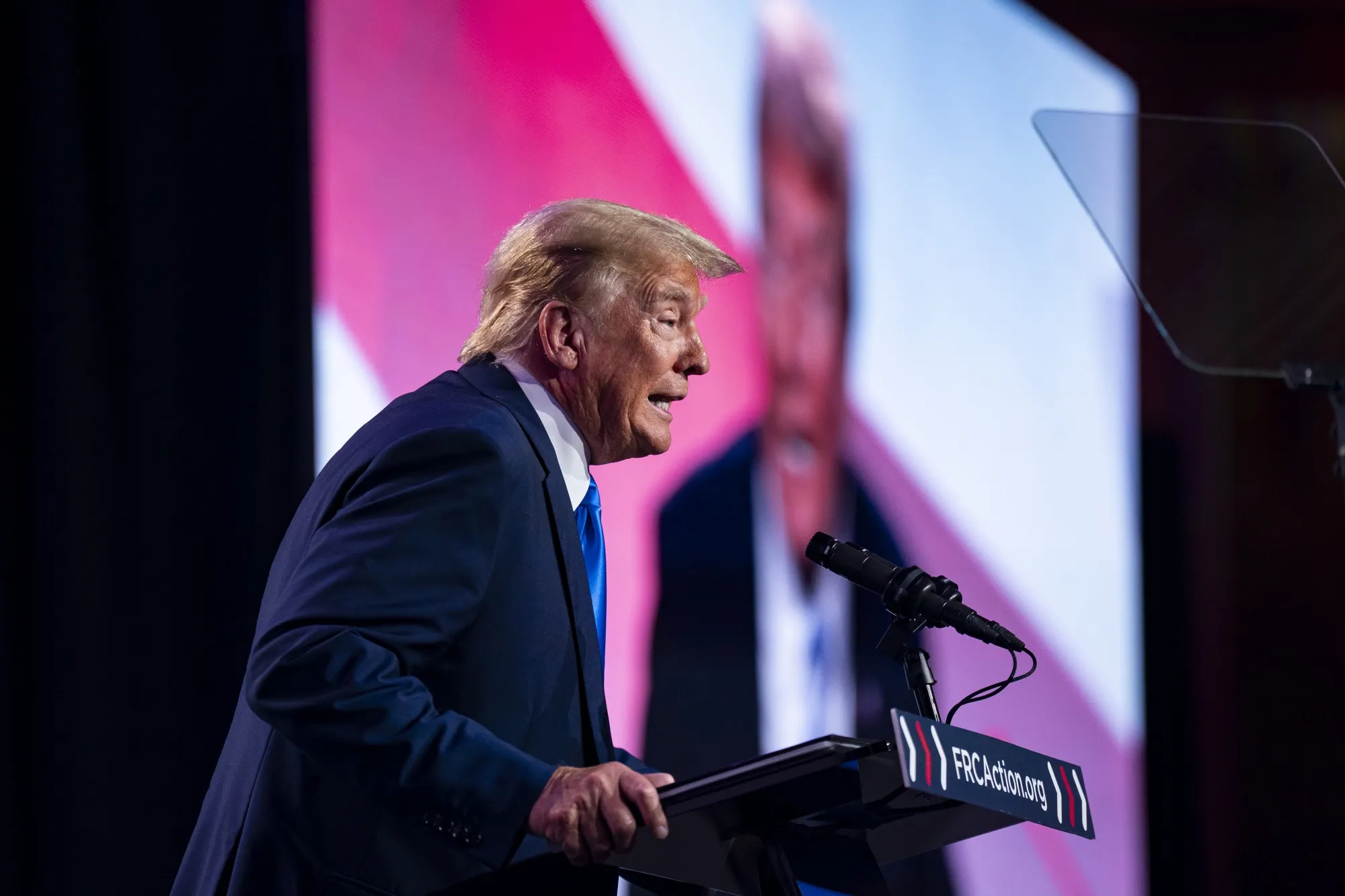 Trump speaking at a “Pray Vote Stand” conference in Washington on Sept. 15.
