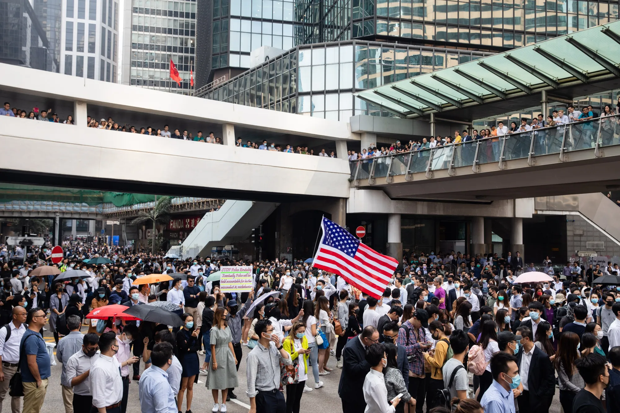 Demonstrators occupy a road during a protest in the Central district of Hong Kong on Nov. 14