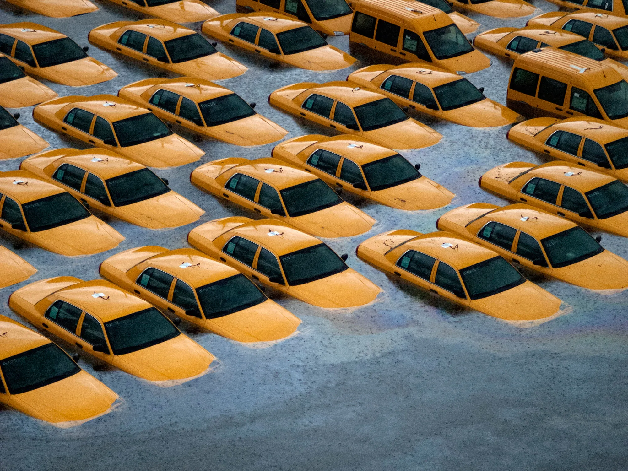 Taxis sit in a flooded lot after Hurricane Sandy in Hoboken, New Jersey, on&nbsp;Oct. 30, 2012.
