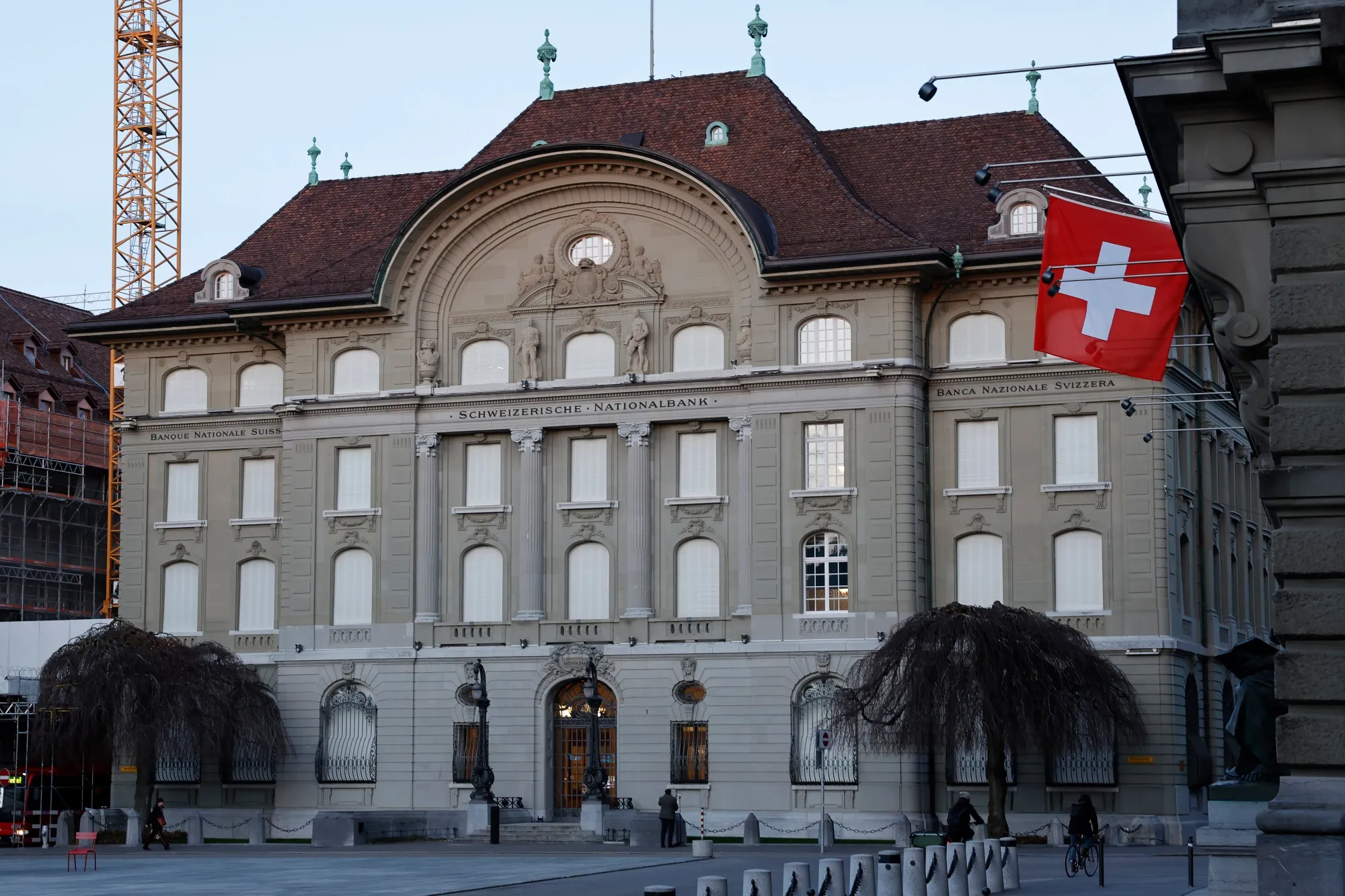 Outside the headquarters of the Swiss National Bank (SNB) in Bern, Switzerland.