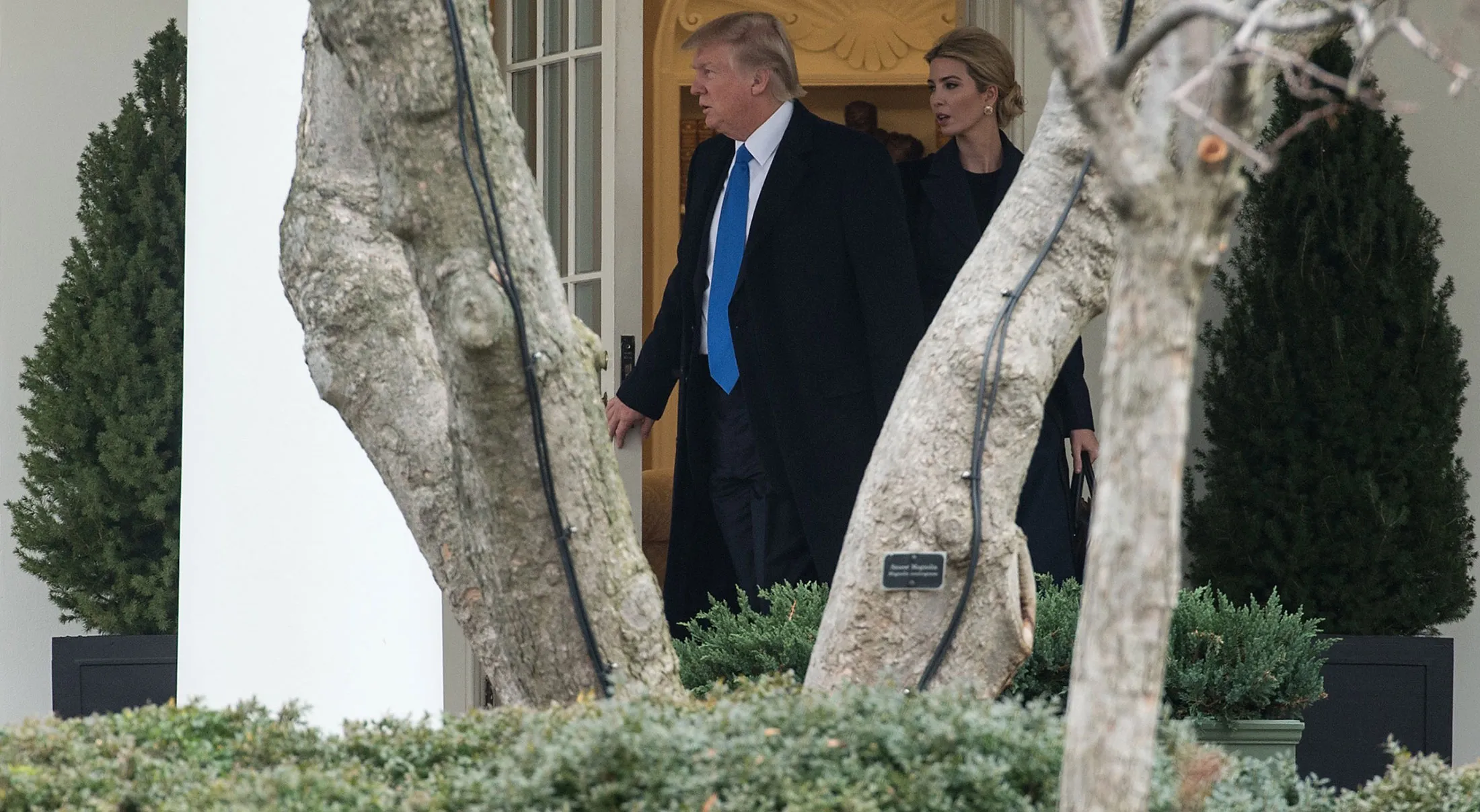 President Donald Trump and his daughter Ivanka walk out of the Oval Office at the White House in Washington on Feb. 1, 2017.
