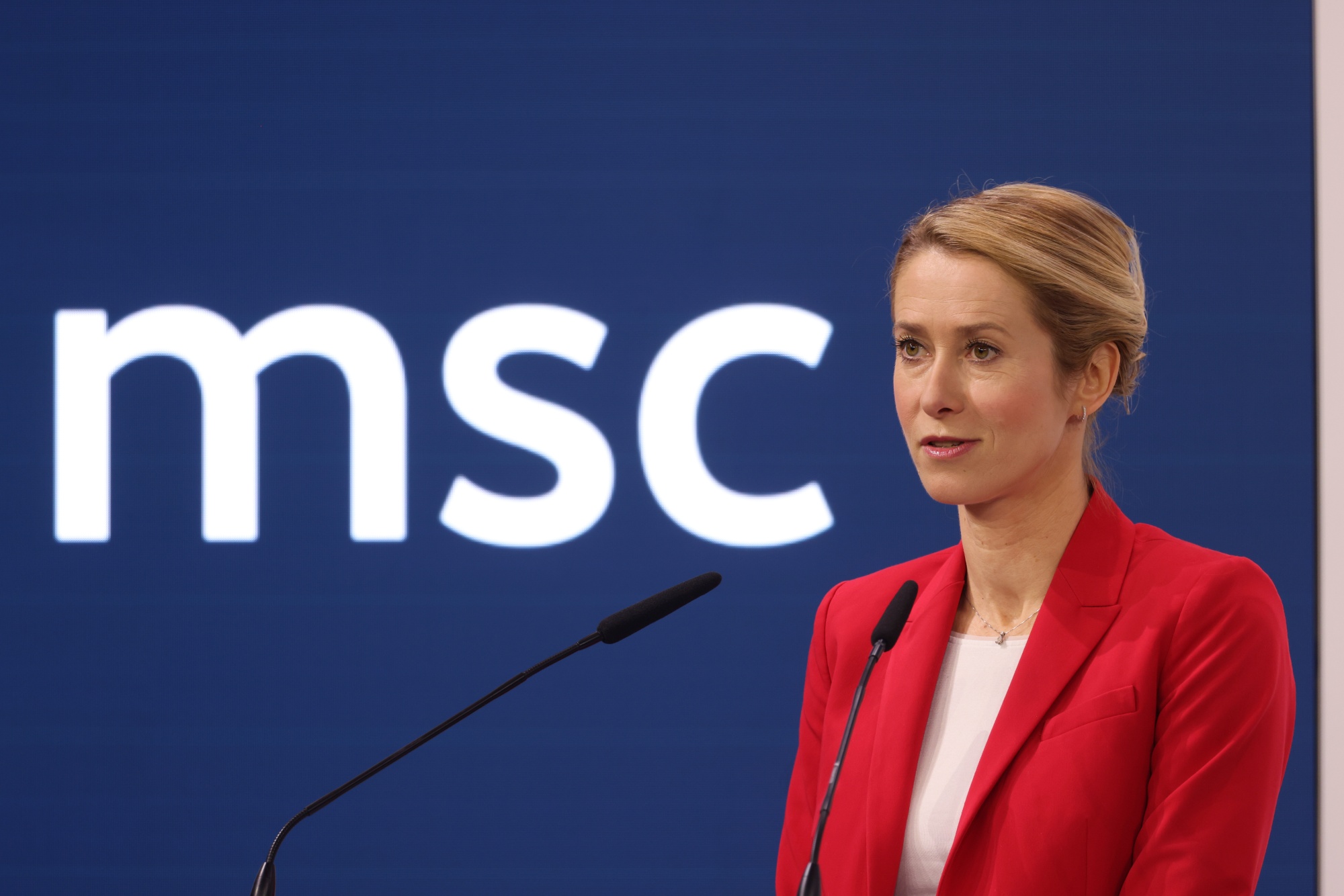 Kaja Kallas, vice president of the European Commission, at the Munich Security Conference in Munich, Germany, on Sunday, Feb. 15, 2026. Nuclear deterrence is set to be a hot topic at the conference. Photographer: Alex Kraus/Bloomberg