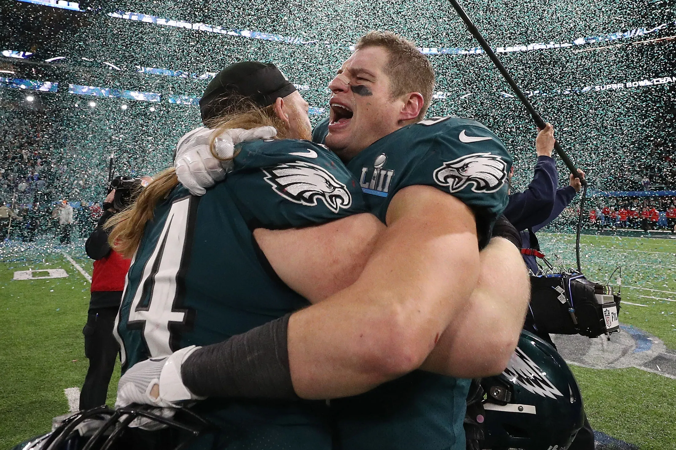 Brent Celek of the Philadelphia Eagles celebrates after defeating the New England Patriots 41-33 in Super Bowl LII.
