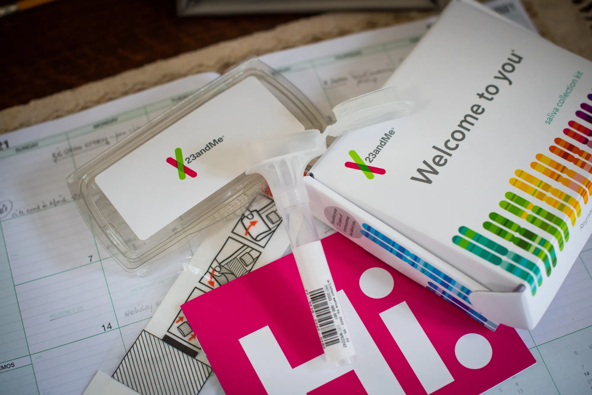 A 23andMe Ancestry + Traits Service DNA kit arranged in Dobbs Ferry, New York, U.S., on on Sunday, Jan. 31, 2021.&nbsp;