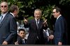 Liu He, China's vice premier, center, gestures while arriving for a meeting with Steven Mnuchin, U.S. Treasury secretary, right, and Robert Lighthizer, U.S. trade representative, second left, at the Office of the U.S. Trade Representative in Washington, D.C., U.S., on Thursday, Oct. 10.