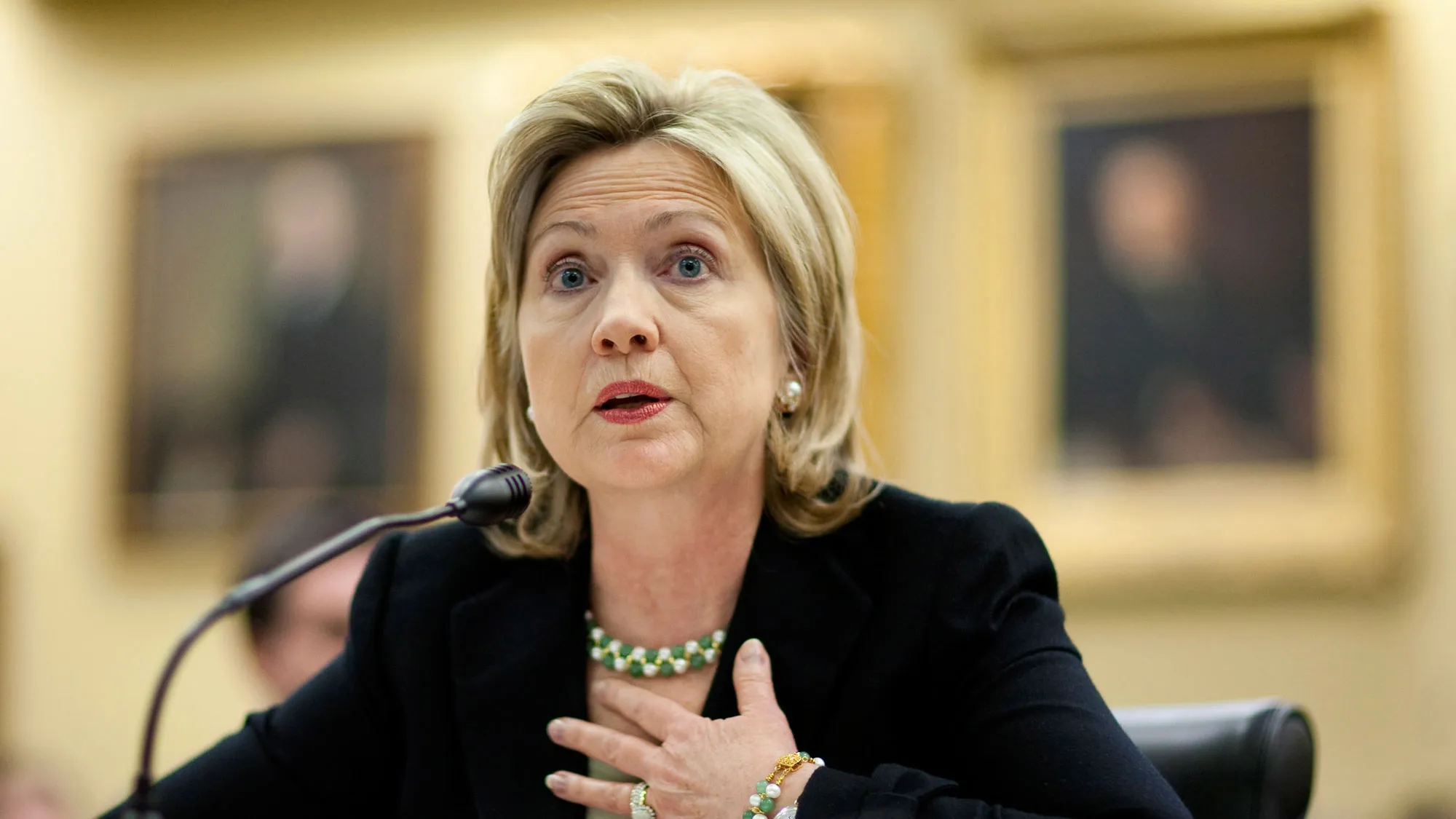 Hillary Clinton, U.S. secretary of state, testifies about the fiscal year 2011 budget request for the Department of State to the State and Foreign Operations Subcommittee of the House Appropriations Committee in Washington, D.C., U.S., on Thursday, Feb. 25, 2010.
