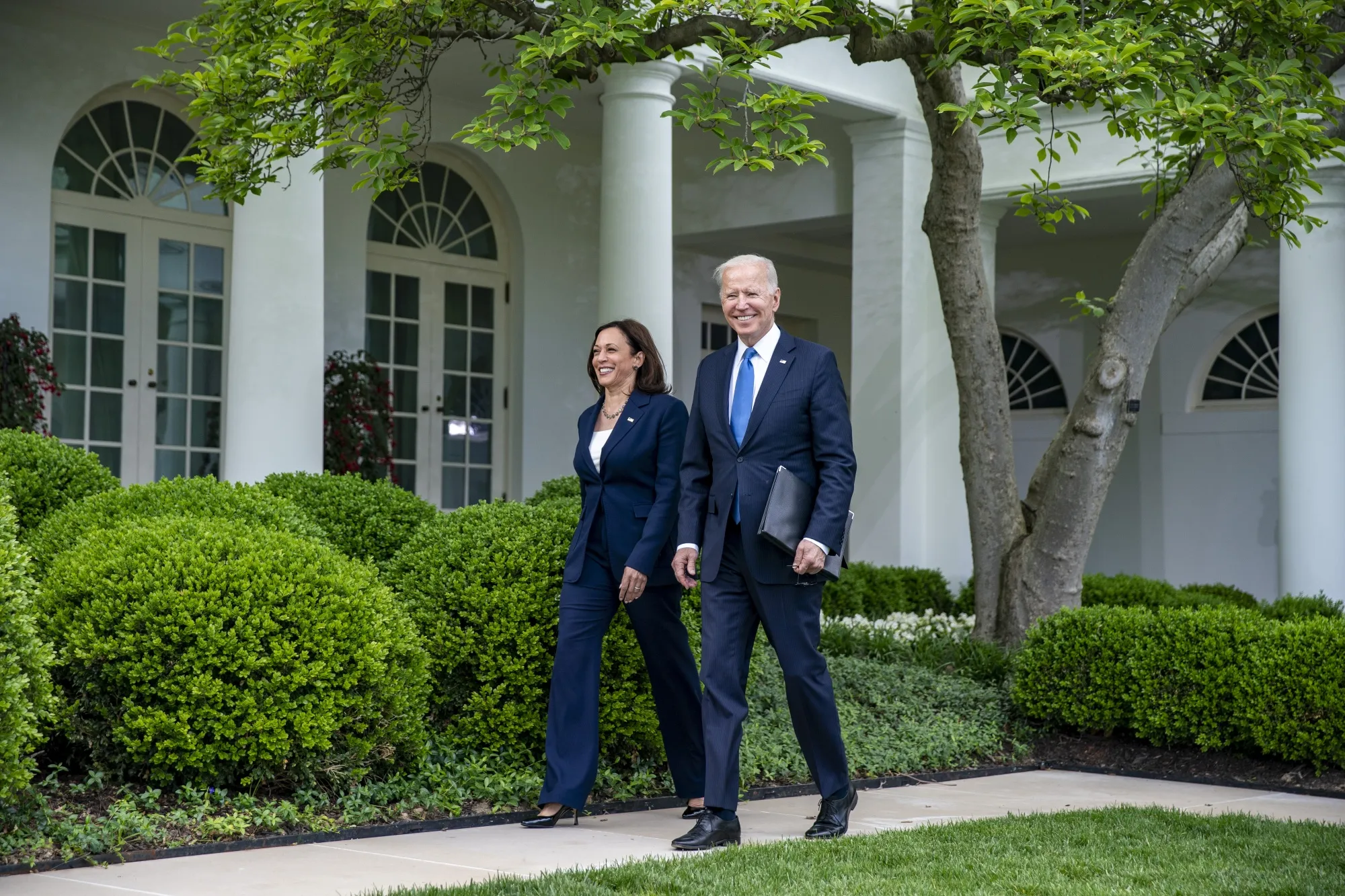 Kamala Harris and Joe Biden after speaking in the Rose Garden at the White House.