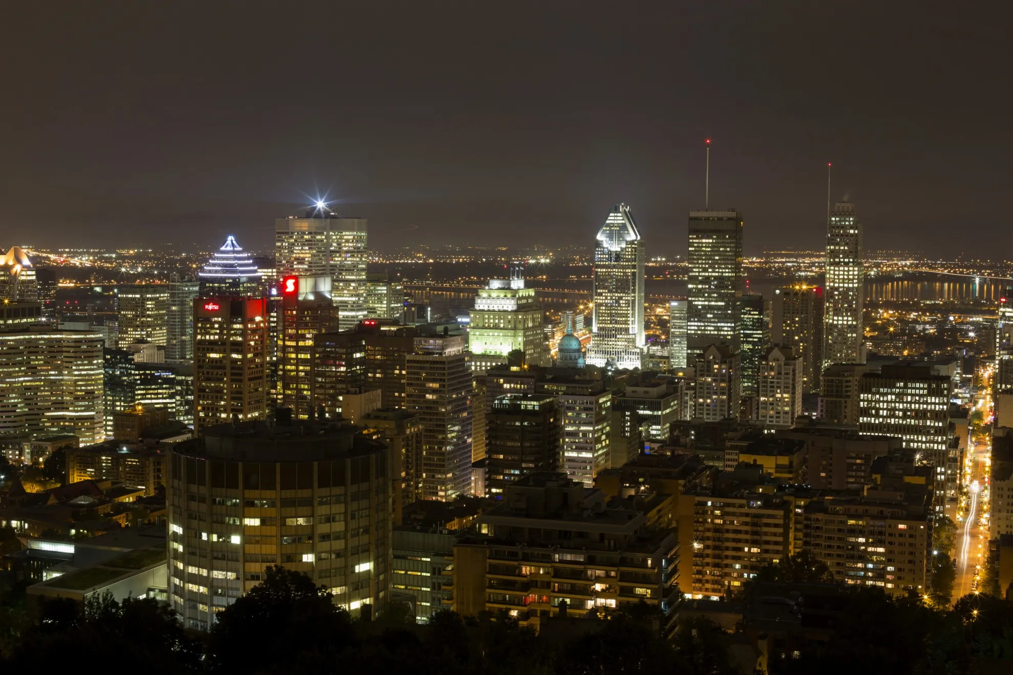 Montreal’s skyline at night.
