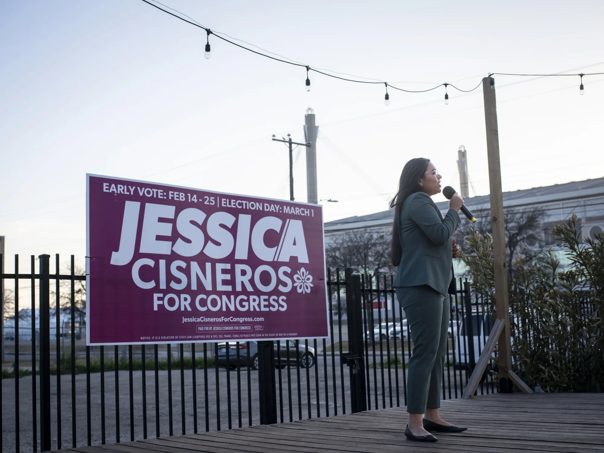 Jessica Cisneros, a Democratic U.S. House candidate in Texas, speaks&nbsp;in San Antonio on Feb. 22, 2022.&nbsp;