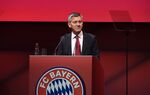 Herbert Hainer speaks during the shareholders meeting of FC Bayern Munich in Munich, Germany, on Nov. 25, 2021.