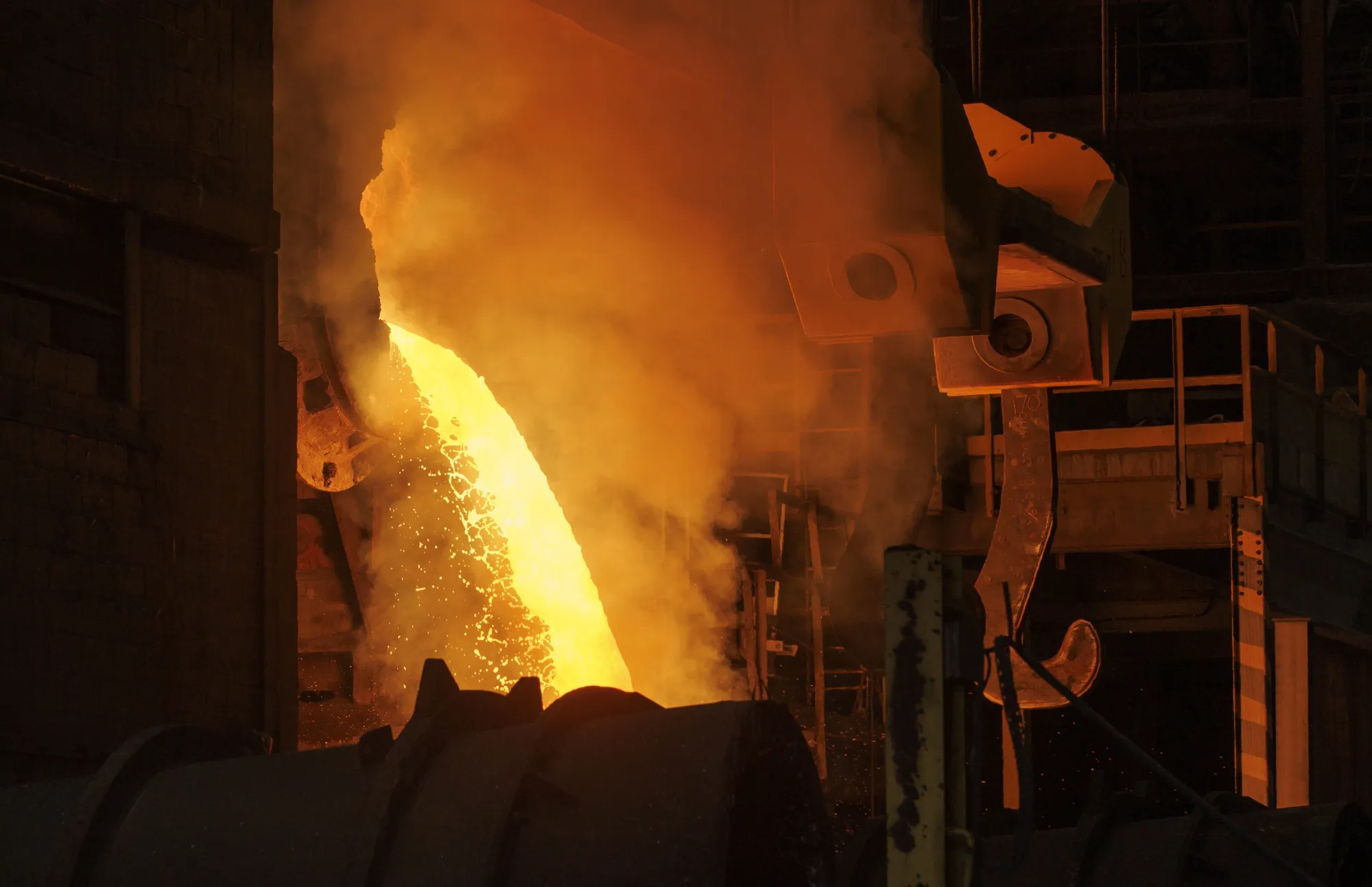 Molten nickel matte is poured at a smelter in Sudbury, Ontario, Canada.