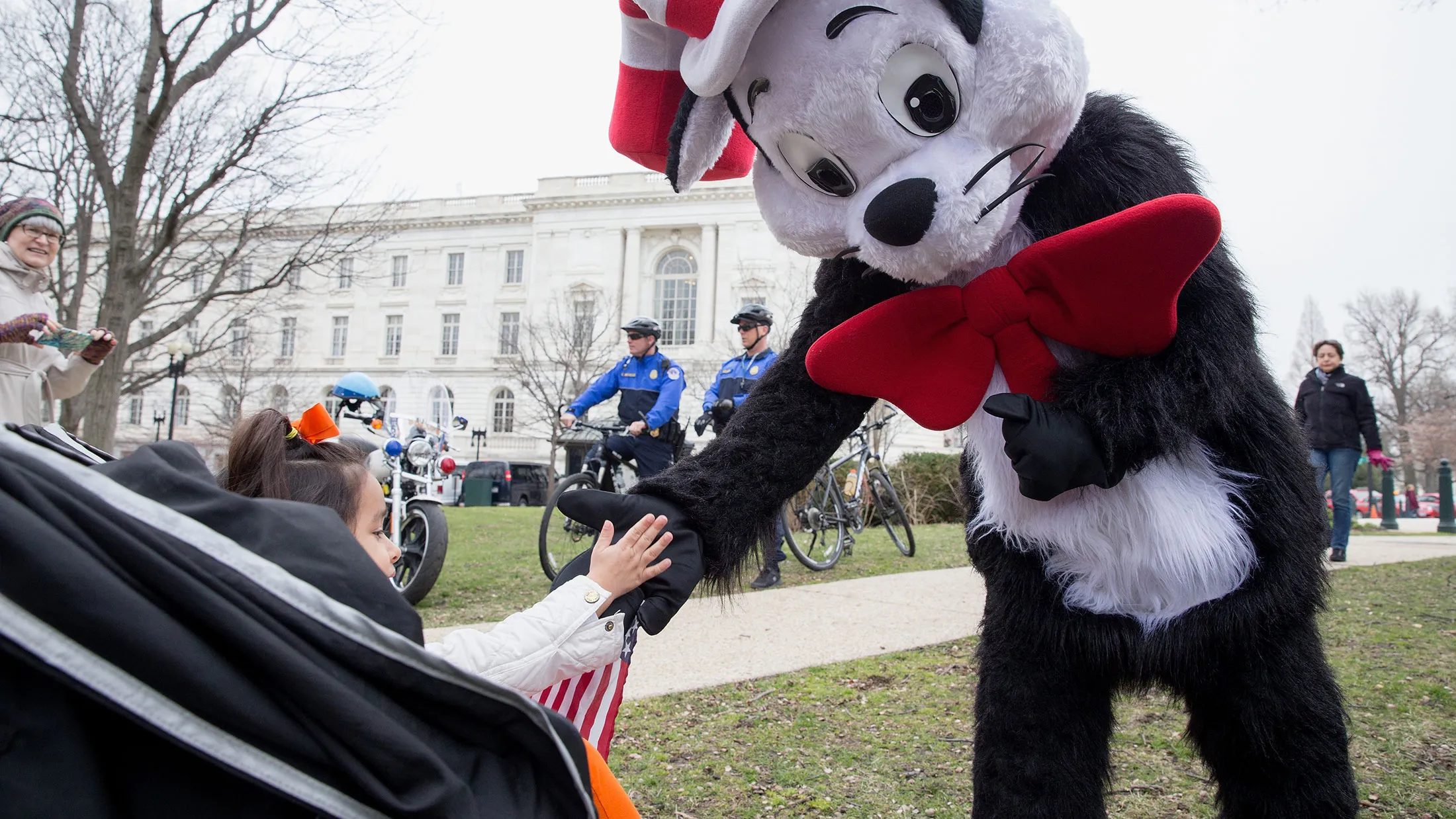 A “Cat in the Hat” character shows support for PBS at an event near the U.S. Capitol on March 21, 2017, in Washington.
