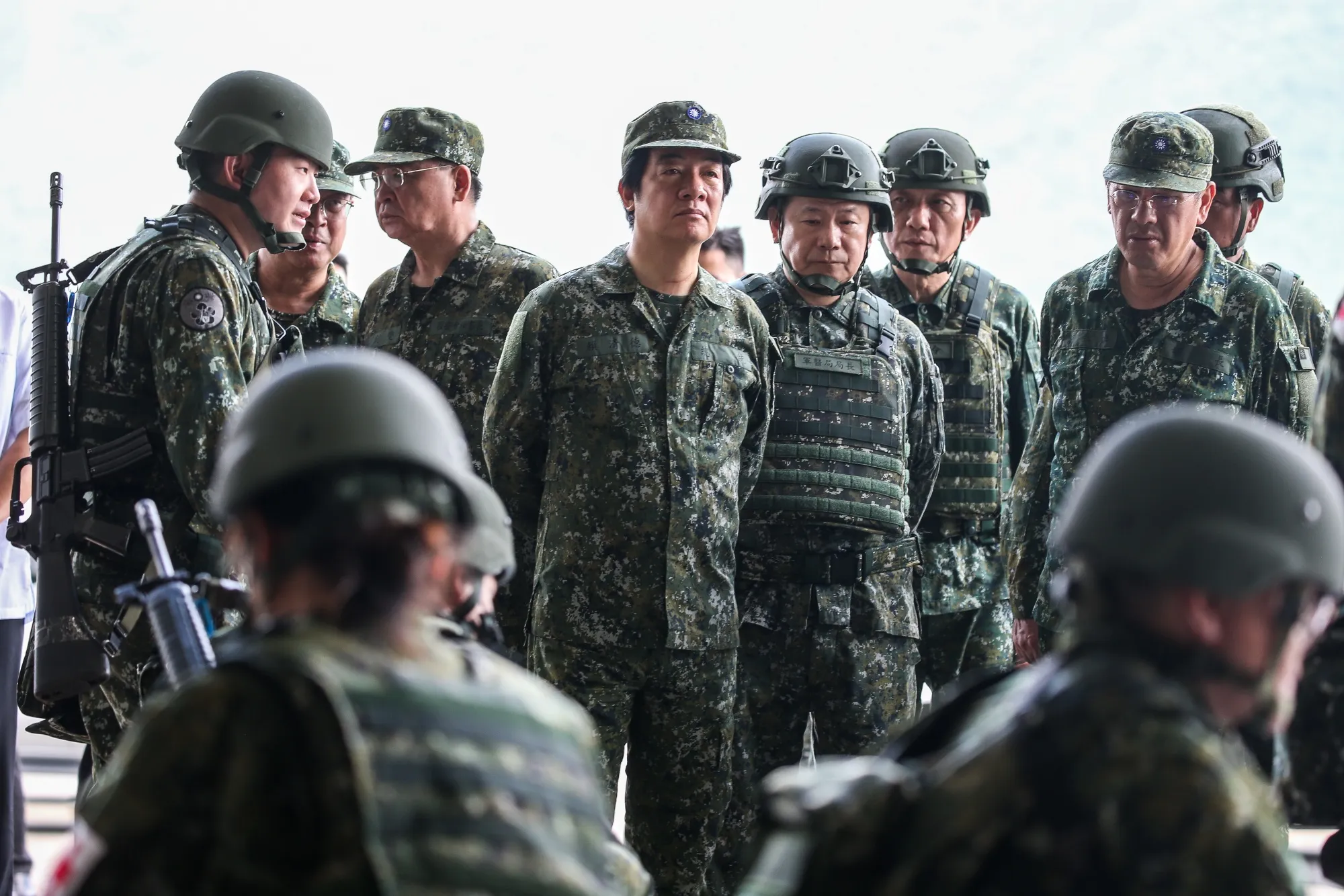 Lai Ching-te, center, at Hualien Air Force Base in Hualien, Taiwan, on July 23.
