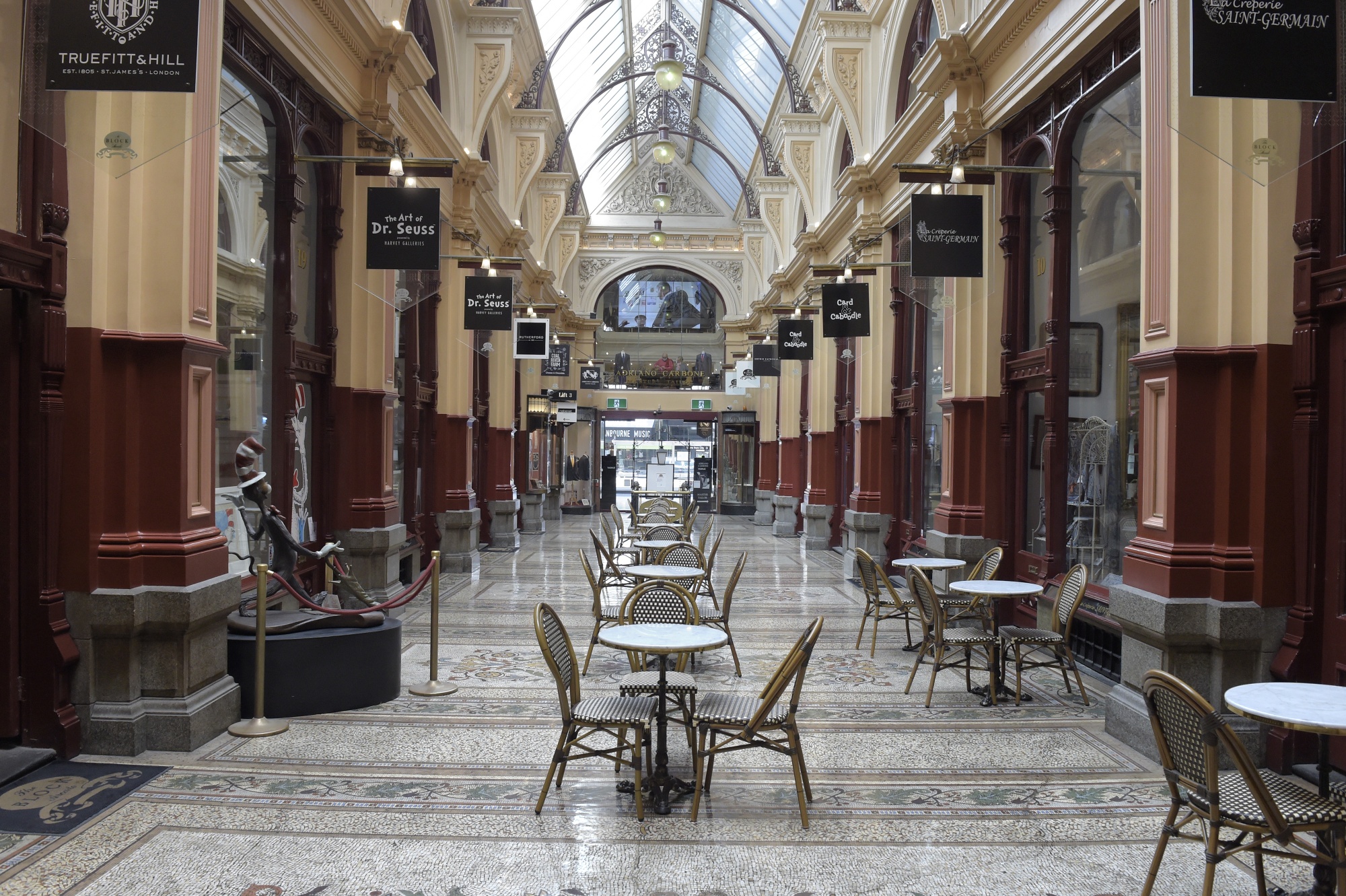 An empty Royal Arcade in Melbourne, last month. The government estimates 1,200 jobs have been lost on average a day across Victoria state.