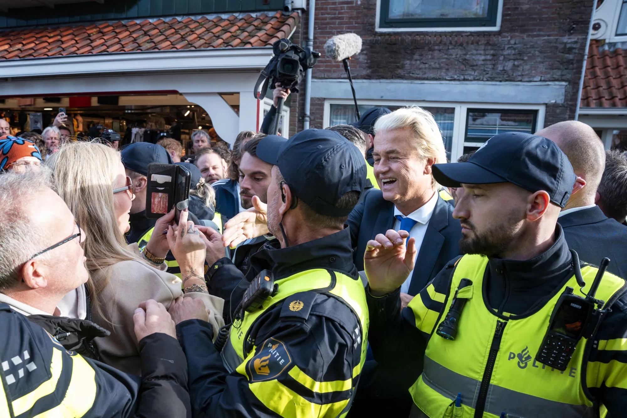 Geert Wilders, center right, at a meet and greet event ahead of the general elections in Volendam, Netherlands, on Oct. 25.