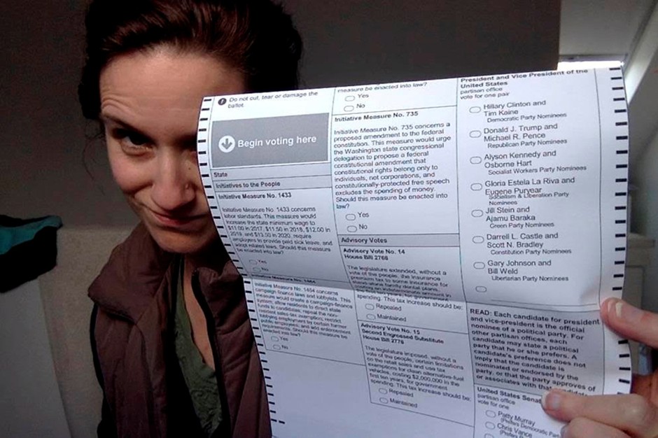 Taking the initiative: Seattle voter Molly Ringle prepares to make her choice. 