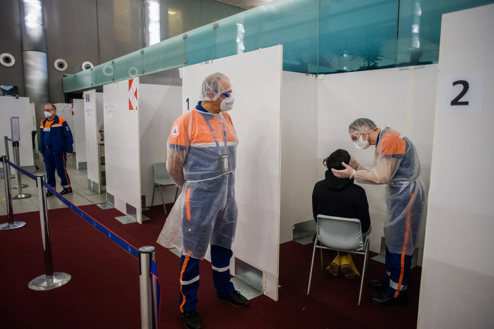A passenger receives a Covid-19 test at Paris-Charles de Gaulle airport on Dec. 14.
