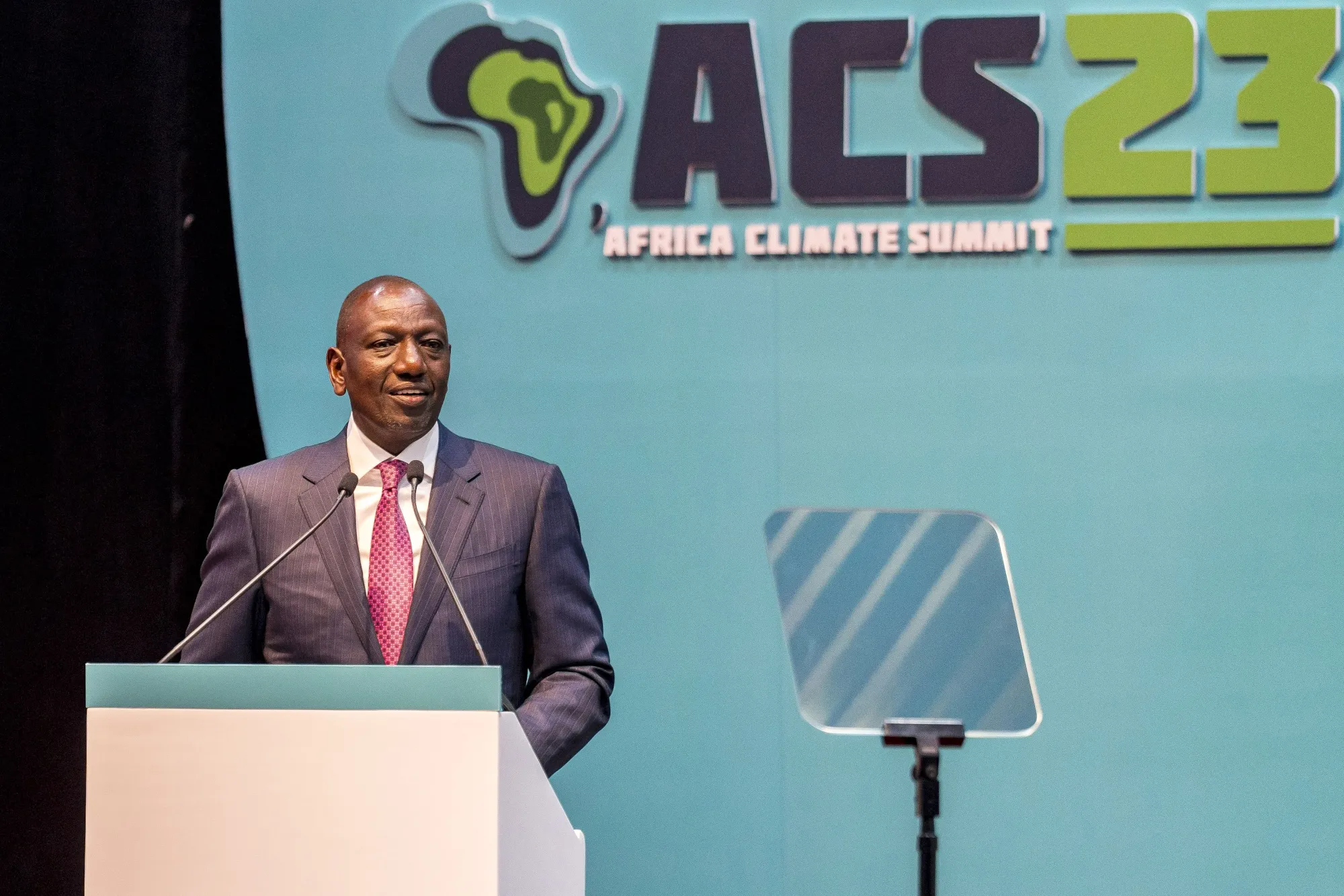 William Ruto, Kenya's president, speaks on the opening day of the Africa Climate Summit (ACS23) at the Kenyatta International Convention Centre (KICC) in Nairobi, Kenya, on Monday, Sept. 4, 2023. Africa will seek to present itself as a solution to the global warming crisis in a declaration to be signed by heads of state on Sept. 6 at the inaugural Africa Climate Summit.
