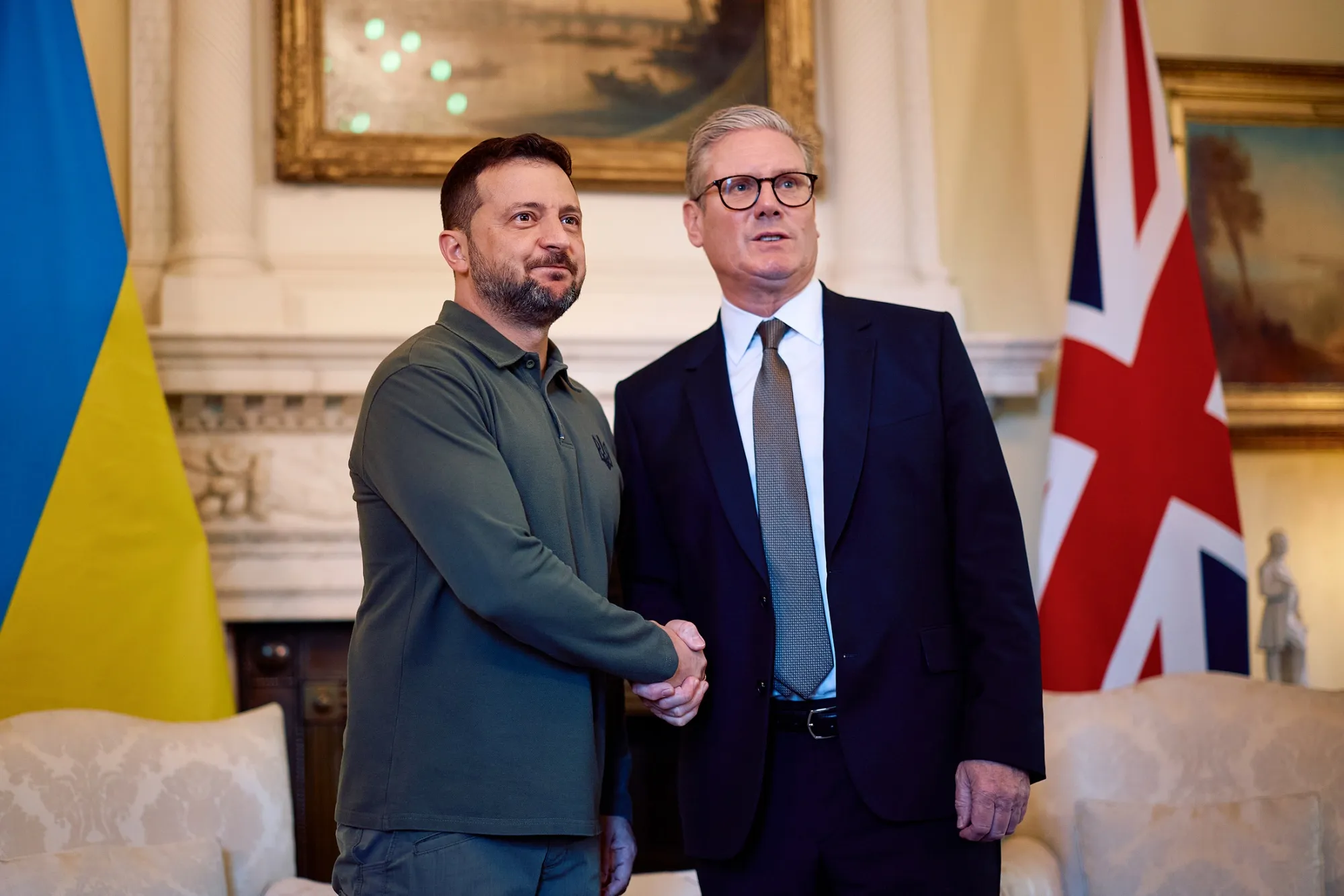 Keir Starmer, right, and Volodymyr Zelenskiy in London in July.