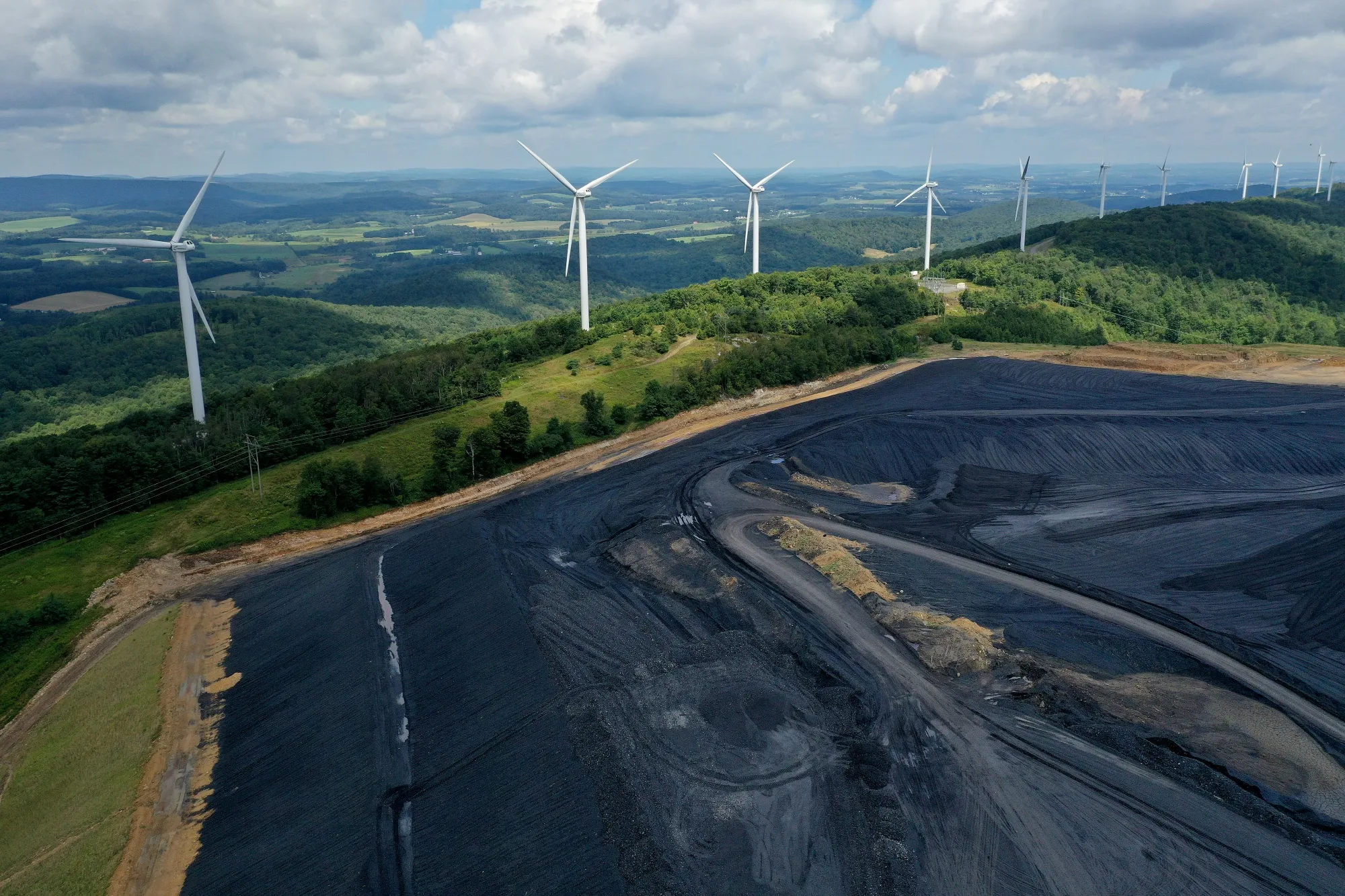 Turbines from a wind farm&nbsp;next to a coal processing plant&nbsp;in Oakland, Maryland.&nbsp;