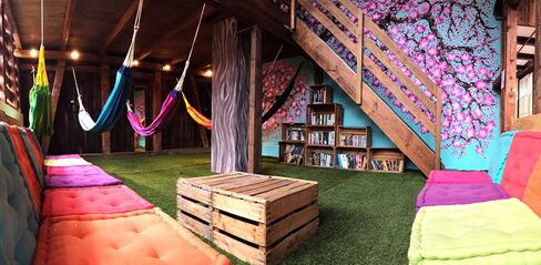 The ‘hammock room’ at the Balmers Hostel.
