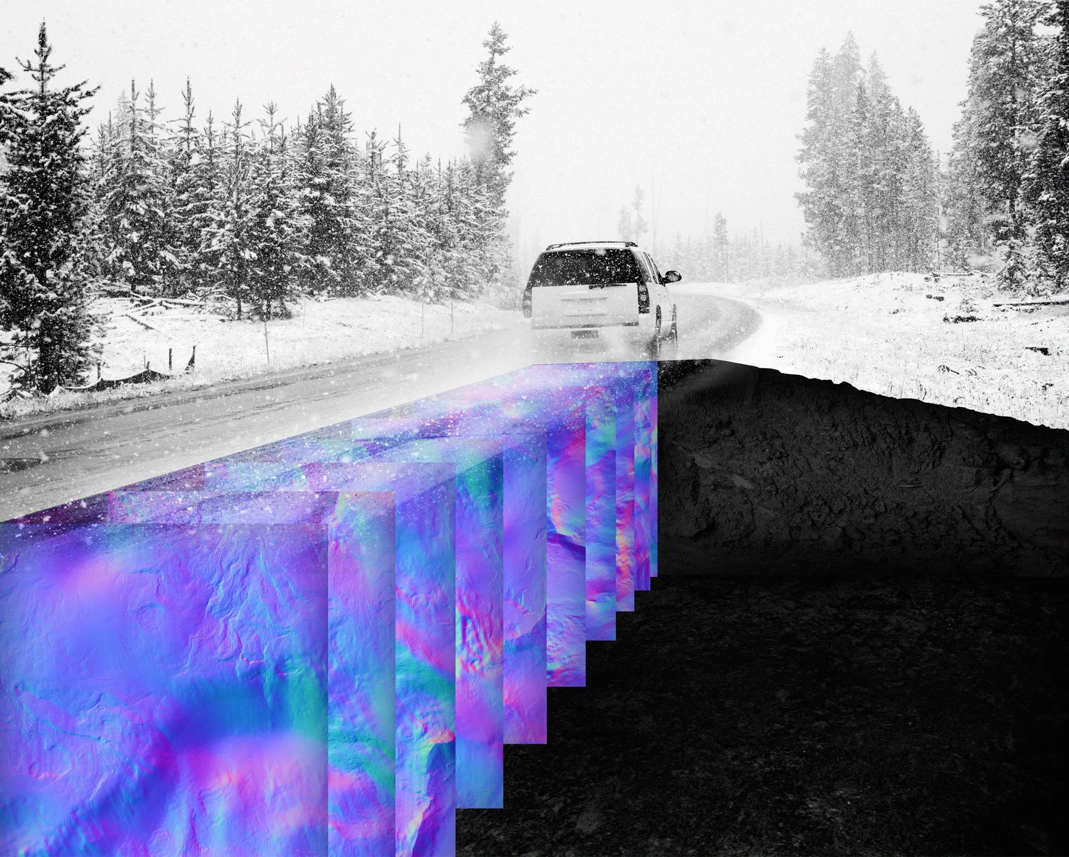 A graphic representation of the ground-penetrating WaveSense radar that can detect various driving conditions.
