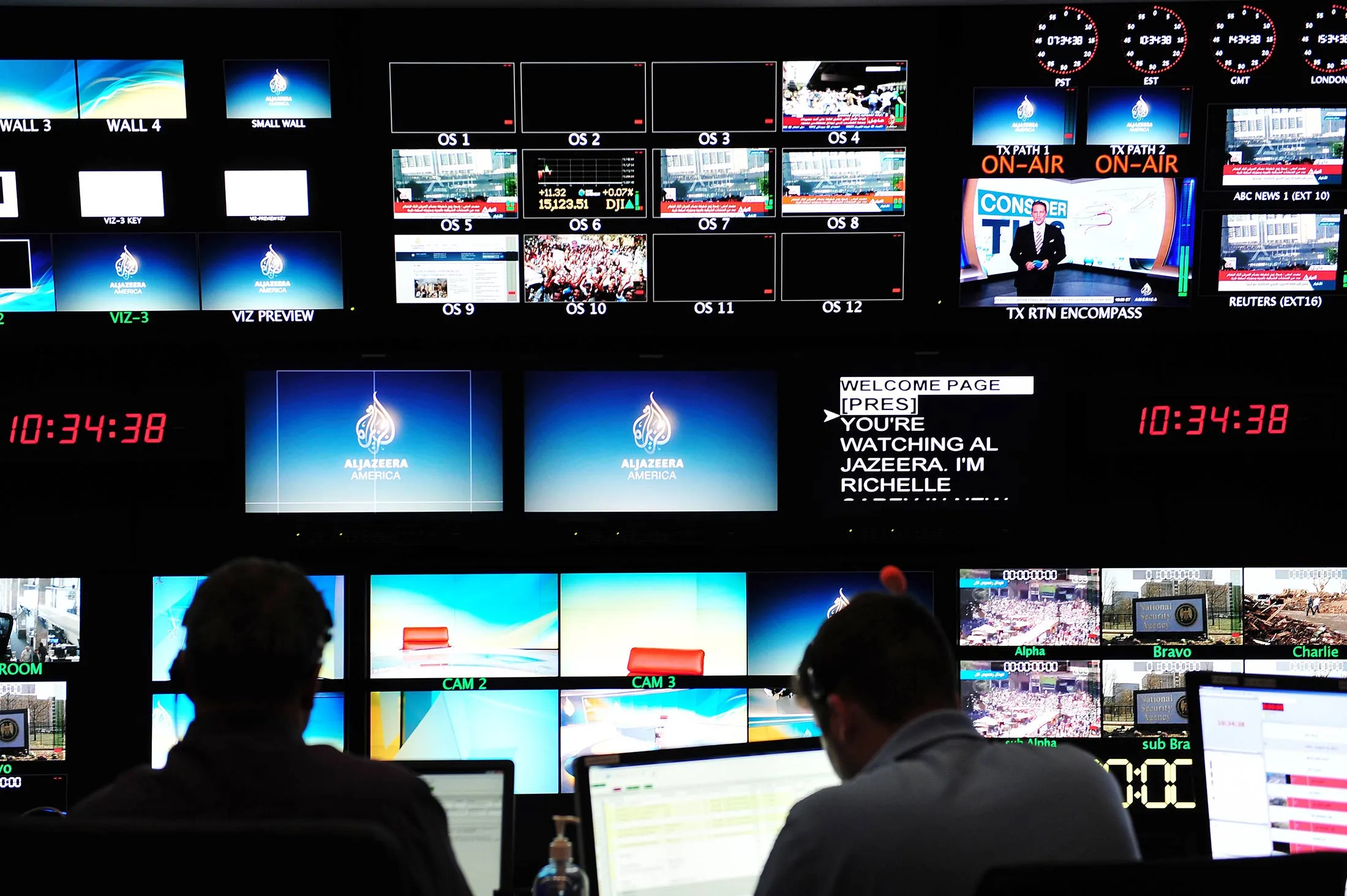The main control room in the Al Jazeera America television broadcast studio on West 34th Street in Ne York, on Aug. 16, 2013.
