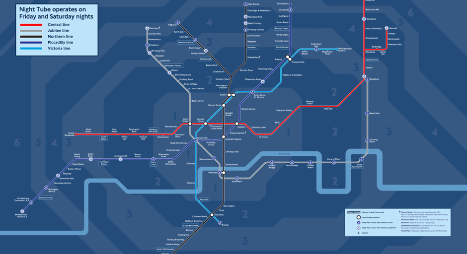 London's Night Tube network as it will appear when fully rolled out this September.