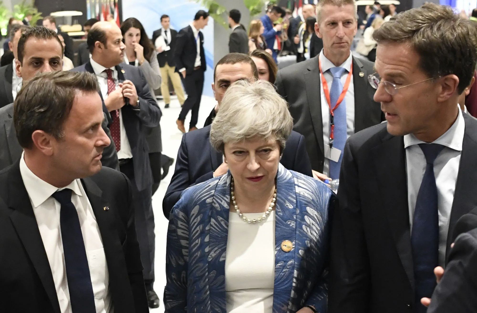 Theresa May with other world leaders in Sharm el-Sheikh, on Feb. 24.