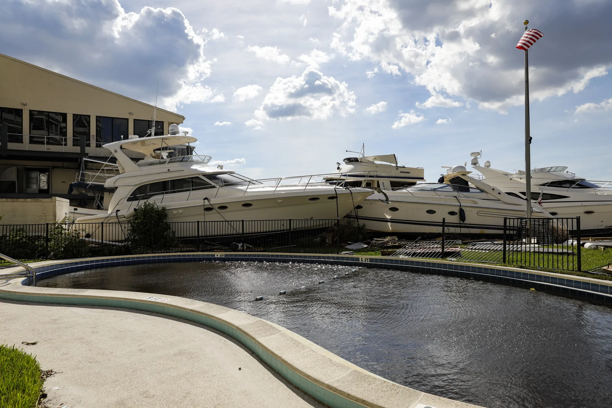 Yachts piled along the shore following Hurricane Ian in Fort Myers, Florida, on Oct. 3, 2022.