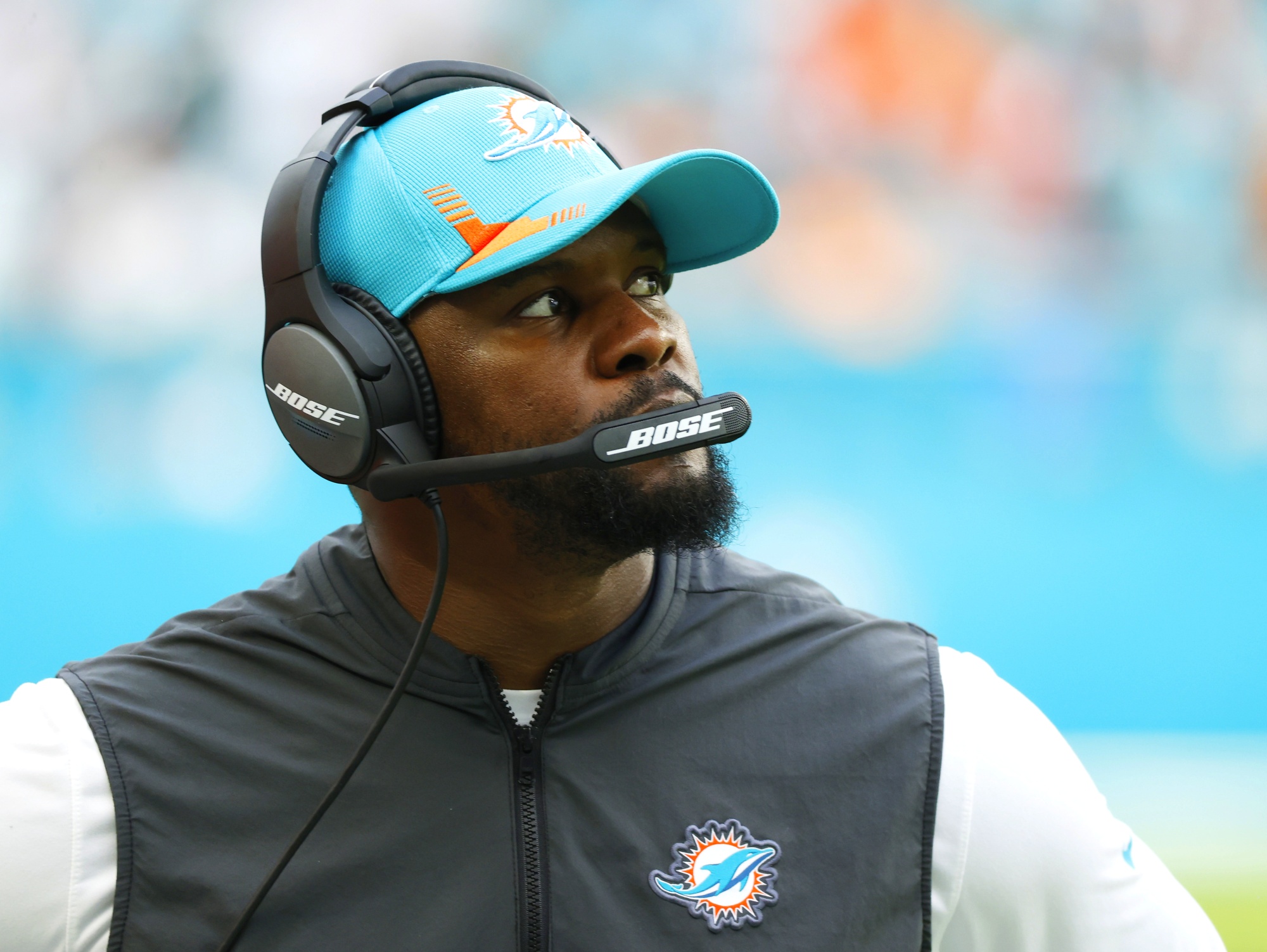 Miami Dolphins head coach Brian Flores attends a news conference