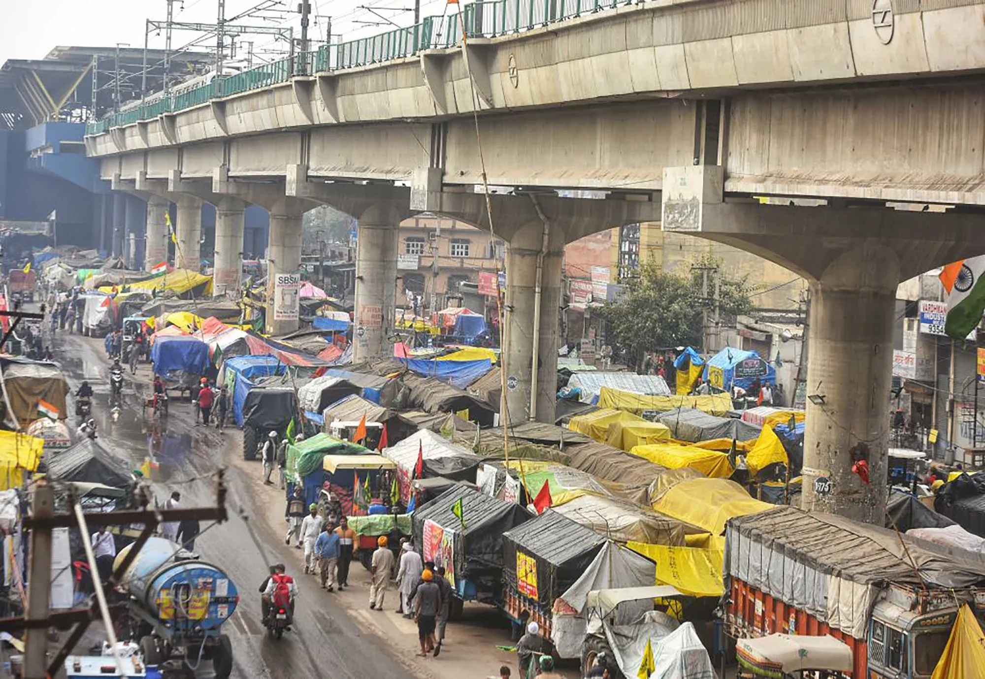 Farmers protest at the Tikri border in New Delhi, Feb. 4.&nbsp;