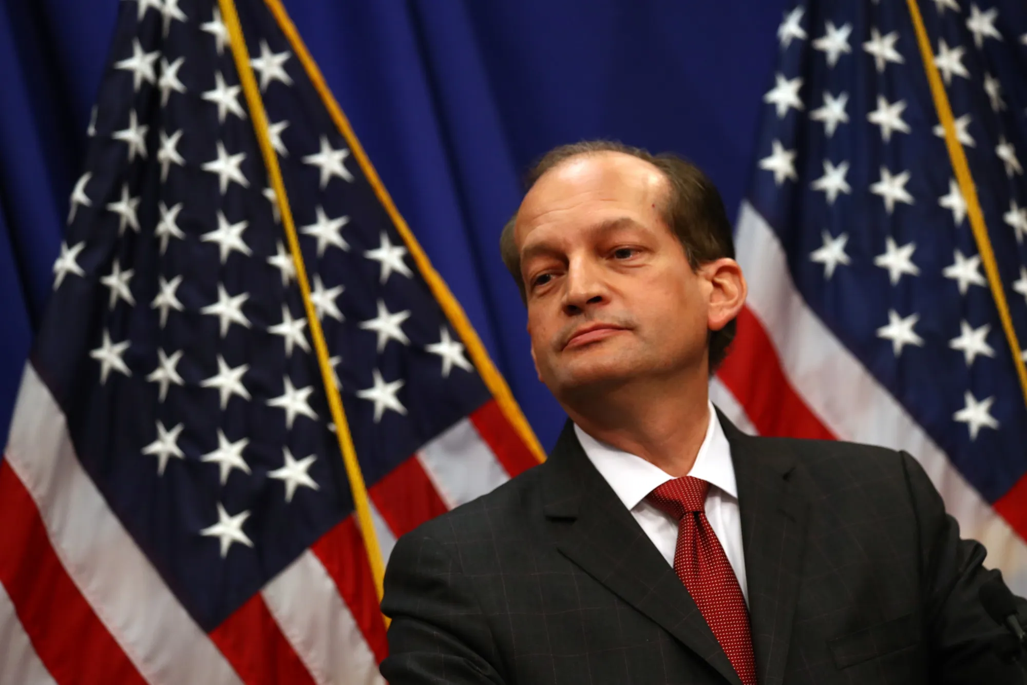 Alex Acosta during a press conference at the Department of Labor in 2019.&nbsp;