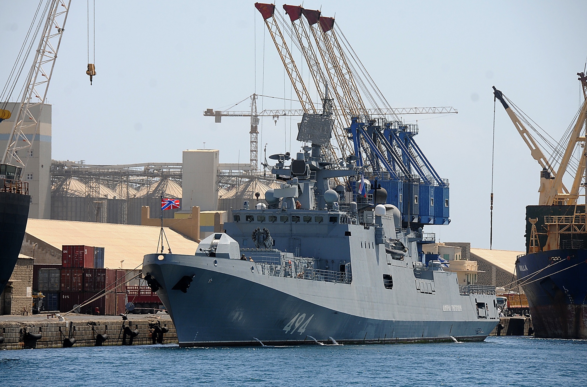 This picture taken on March 1, 2021 shows a view of the Russian Navy frigate RFS Admiral Grigorovich (494), anchored in Port Sudan. (Photo by Ibrahim ISHAQ / AFP) (Photo by IBRAHIM ISHAQ/AFP via Getty Images) Photographer: IBRAHIM ISHAQ/AFP