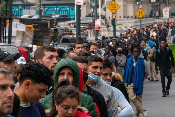 Asylum Seeking Migrants Wait In Line For Immigration Customs Enforcement Appointments