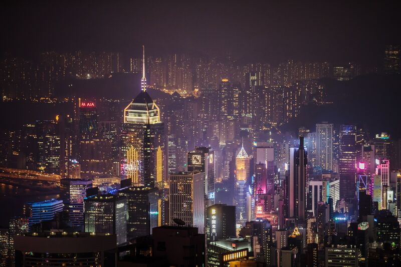 Buildings and hotels seen from Victoria Peak in Hong Kong