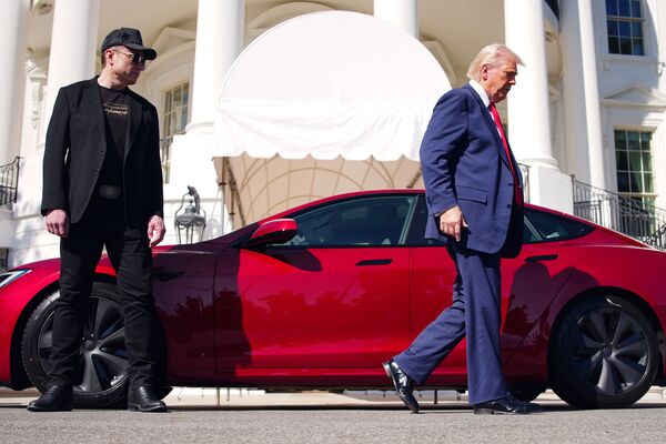 US President Donald Trump, right, and Elon Musk at the White House in March.