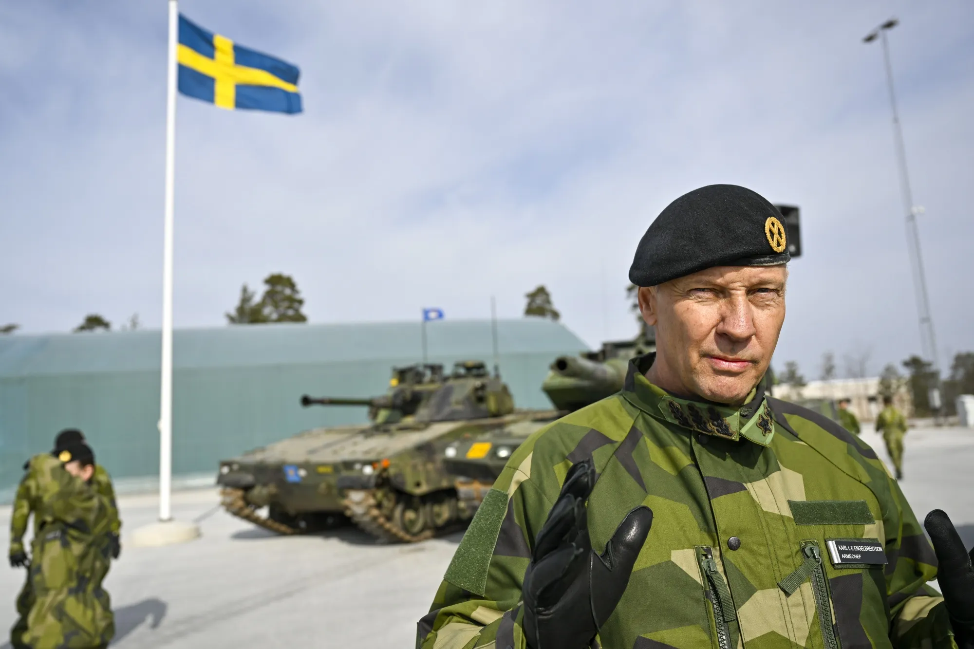 Karl Engelbrektson, commander of the Swedish Army, at the&nbsp;Gotland Regiment base near Visby, Sweden, March 25.
