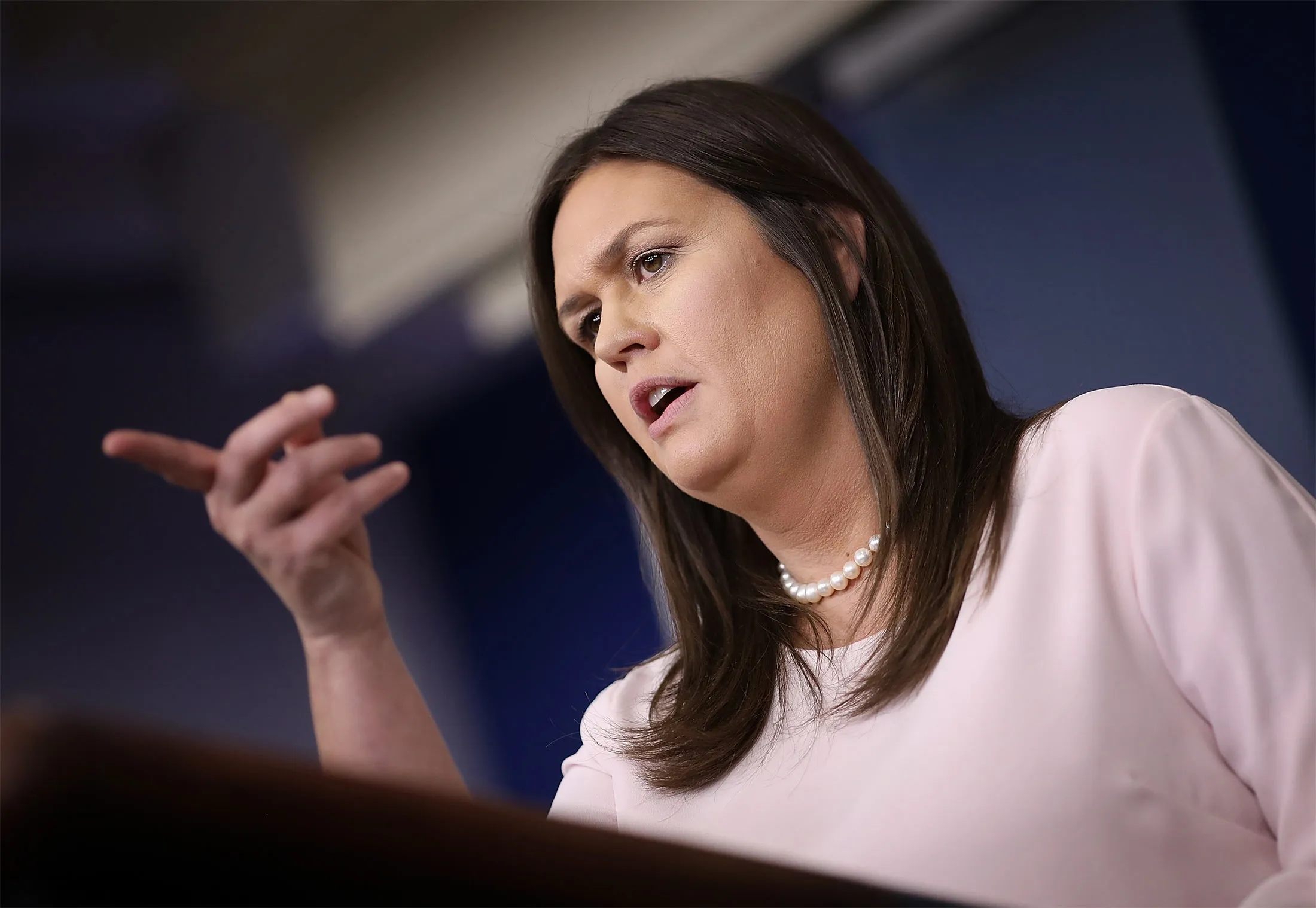 White House press secretary Sarah Huckabee Sanders answers questions during the daily White House briefing on&nbsp;July 2.