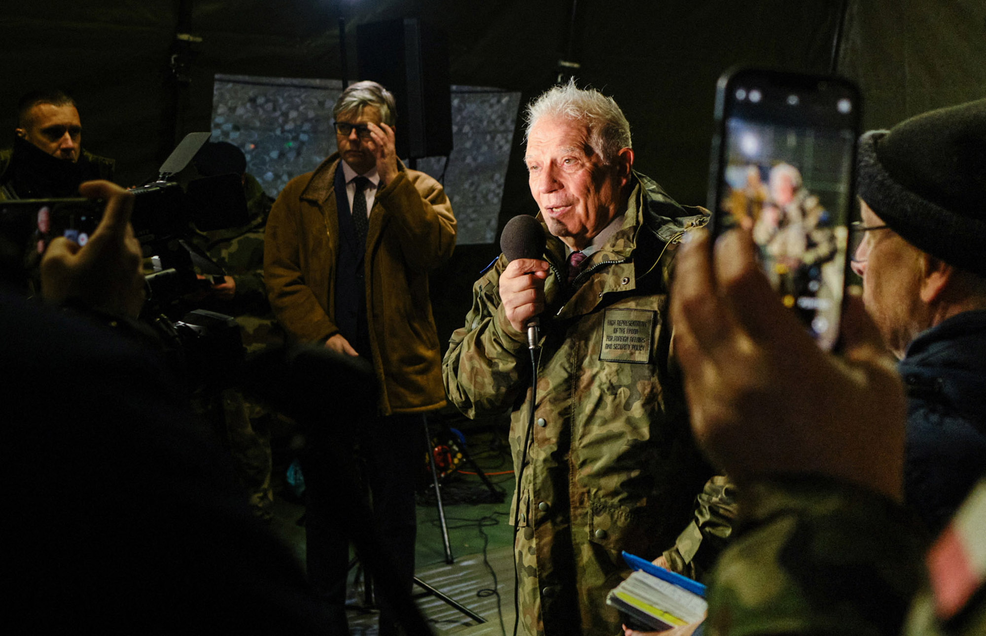 Josep Borrell during a press briefing at the EU training mission center, near Brzeg, Poland on Dec. 2.