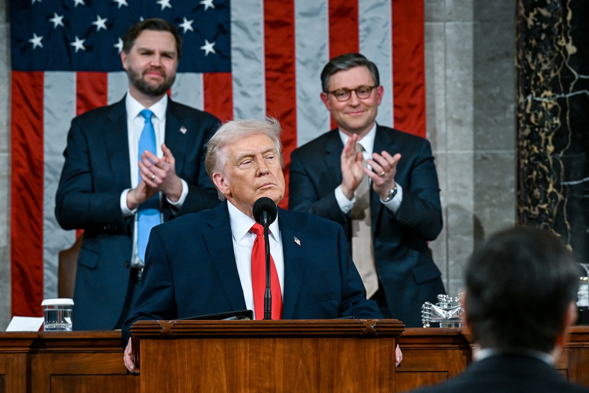 President Trump speaks during a State of the Union address in the House Chamber of the US Capitol in Washington, DC, on Feb. 24.