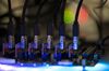 Blue data connector cables sit on a circuit board used in cryptocurrency mining machines at the SberBit mining 'hotel.'