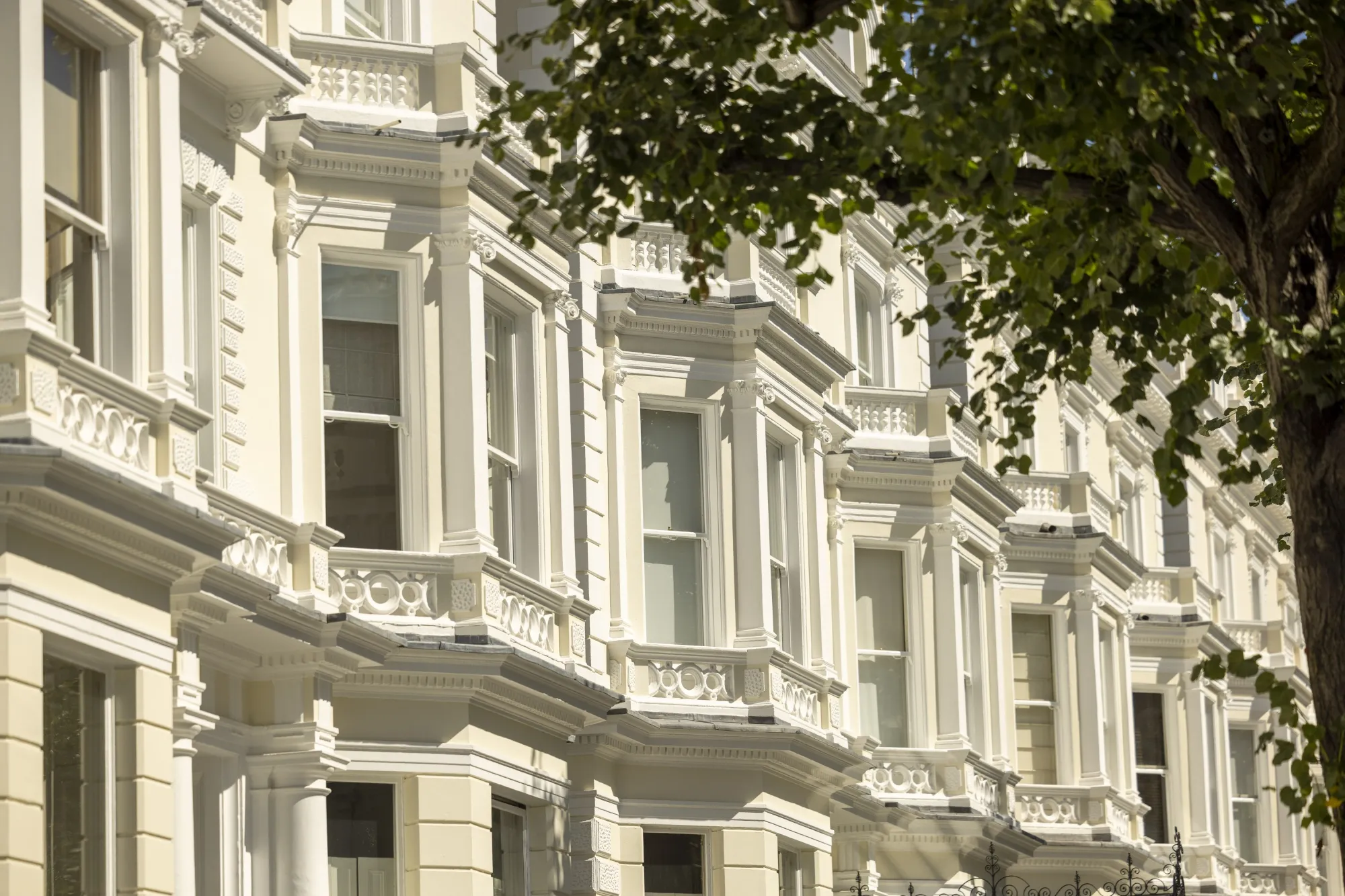 A row of luxury properties in Holland Park in the Kensington and Chelsea district of London.